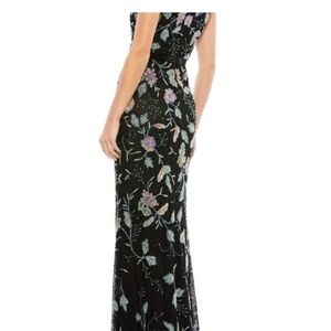 Floral Embroidered Black Evening Gown